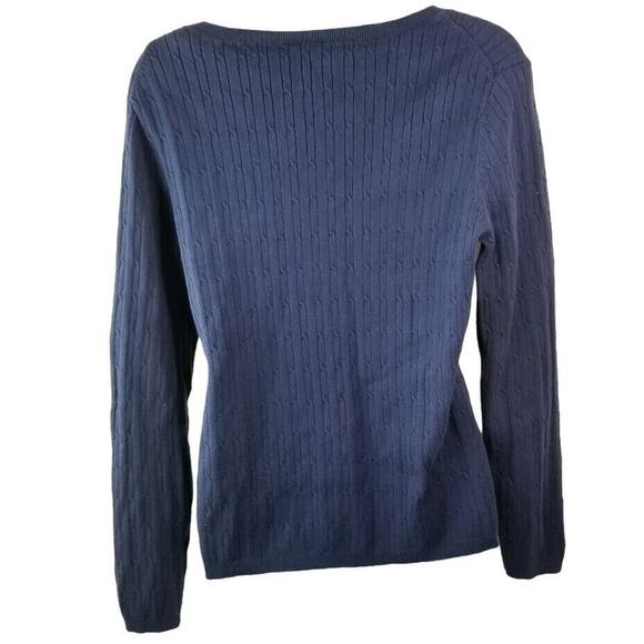 Peck & Peck Womens Cable Knit Sweater XL Blue Round Neck Lightweight - Picture 3 of 6